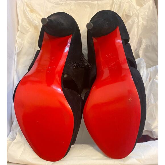 Christian Louboutin NIB Black Suede Cutout Flame Platform Heels Ankle Booties - Picture 6 of 8